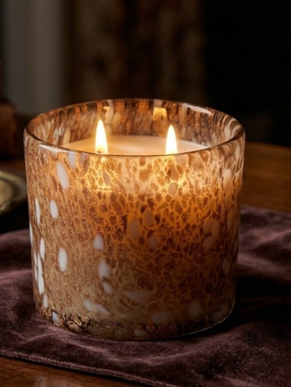 Zodax Tonka Absolute Scented Candle Speckled 16 oz Two Wick Hand Blown Art Glass